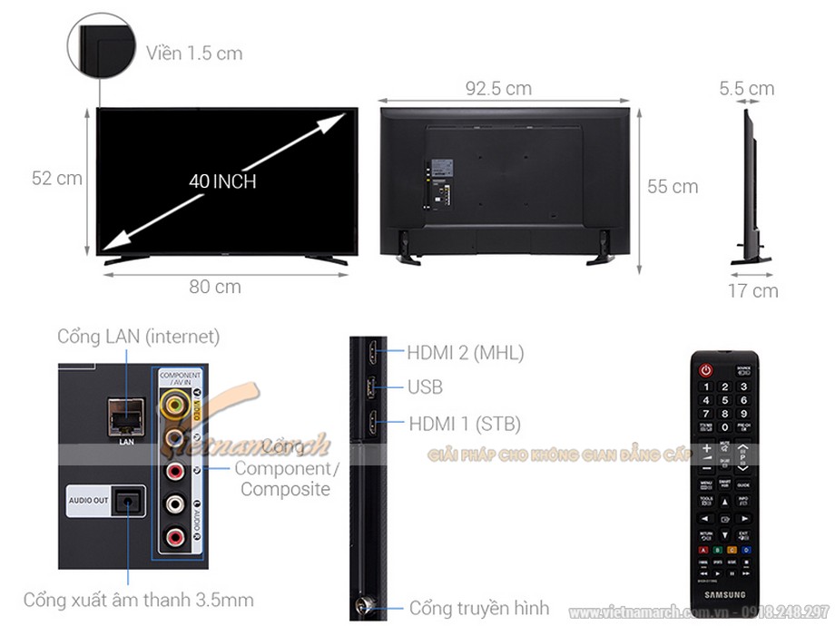 Tổng hợp kích thước tivi thông dụng nhất hiện nay > Kích thước tivi Samsung 40 inch