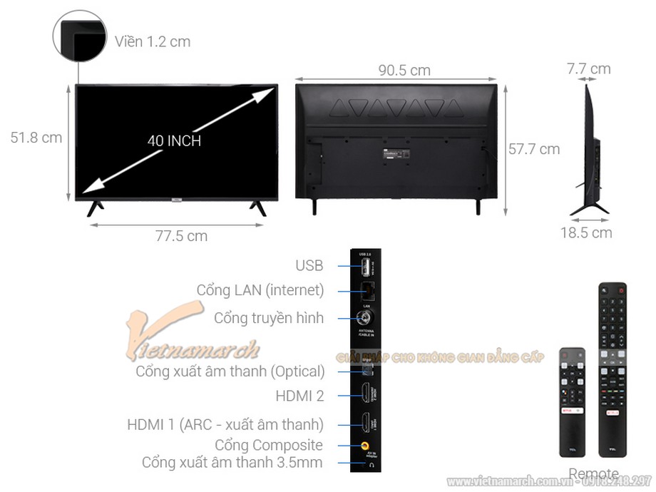 Tổng hợp kích thước tivi thông dụng nhất hiện nay > Kích thước tivi TCL 40 inch