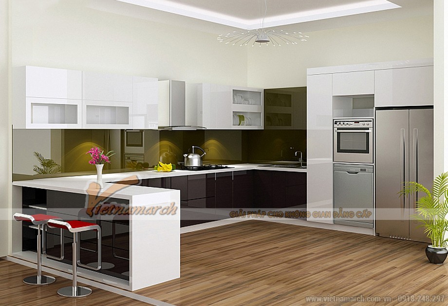 100+ Mẫu tủ bếp hiện đại – Ý tưởng thiết kế không gian nhà bếp sáng tạo nhất > Mẫu tủ bếp ACRYLIC chữ U