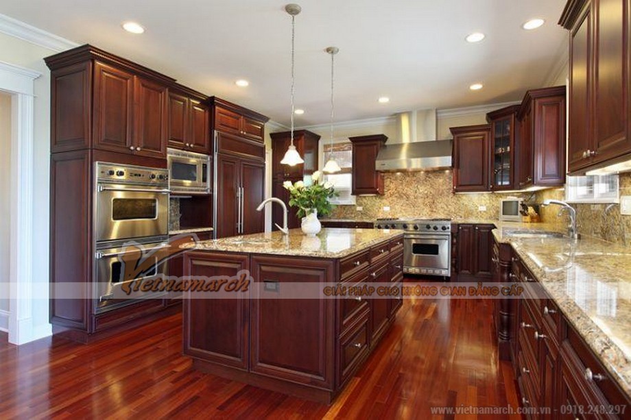 100+ Mẫu tủ bếp hiện đại – Ý tưởng thiết kế không gian nhà bếp sáng tạo nhất > Mẫu tủ bếp gỗ gõ