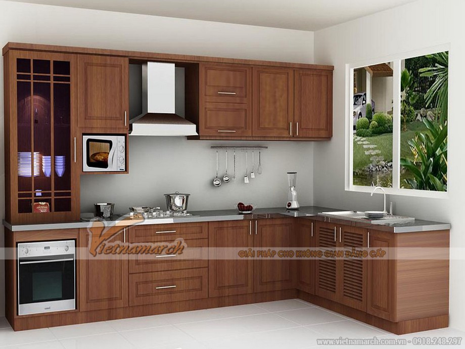 100+ Mẫu tủ bếp hiện đại – Ý tưởng thiết kế không gian nhà bếp sáng tạo nhất > Mẫu tủ bếp gỗ Veneer