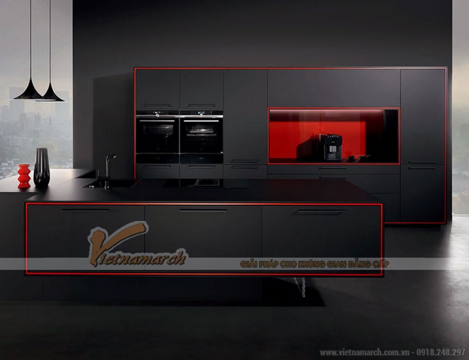 100+ Mẫu tủ bếp hiện đại – Ý tưởng thiết kế không gian nhà bếp sáng tạo nhất > Tủ bếp màu đen với cách decor siêu sang
