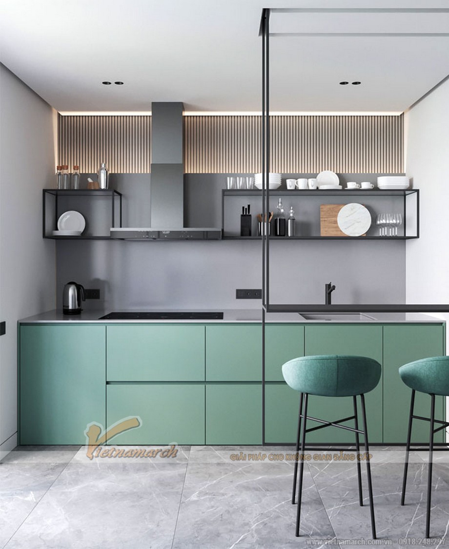 100+ Mẫu tủ bếp hiện đại – Ý tưởng thiết kế không gian nhà bếp sáng tạo nhất > Tủ bếp màu xanh 