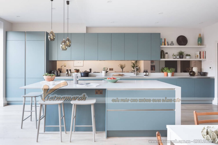 100+ Mẫu tủ bếp hiện đại – Ý tưởng thiết kế không gian nhà bếp sáng tạo nhất > Tủ bếp màu pastel dịu dàng và tươi mới