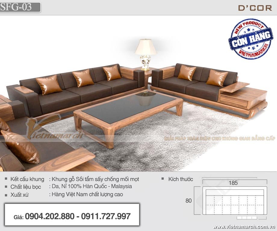 Sofa gỗ sồi bọc nệm da SFG03