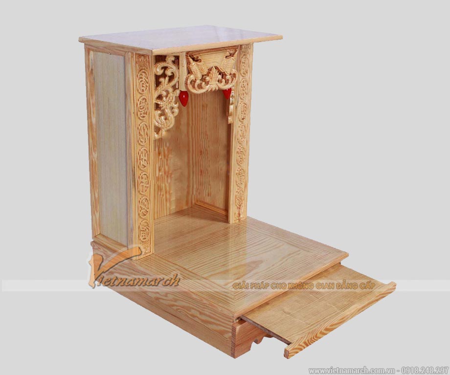 Khám phá các loại bàn thờ trong nhà siêu đẹp đáng để sở hữu > Mẫu bàn thờ Thần Tài gỗ sồi màu trần sồi hiện đại có ngăn kéo