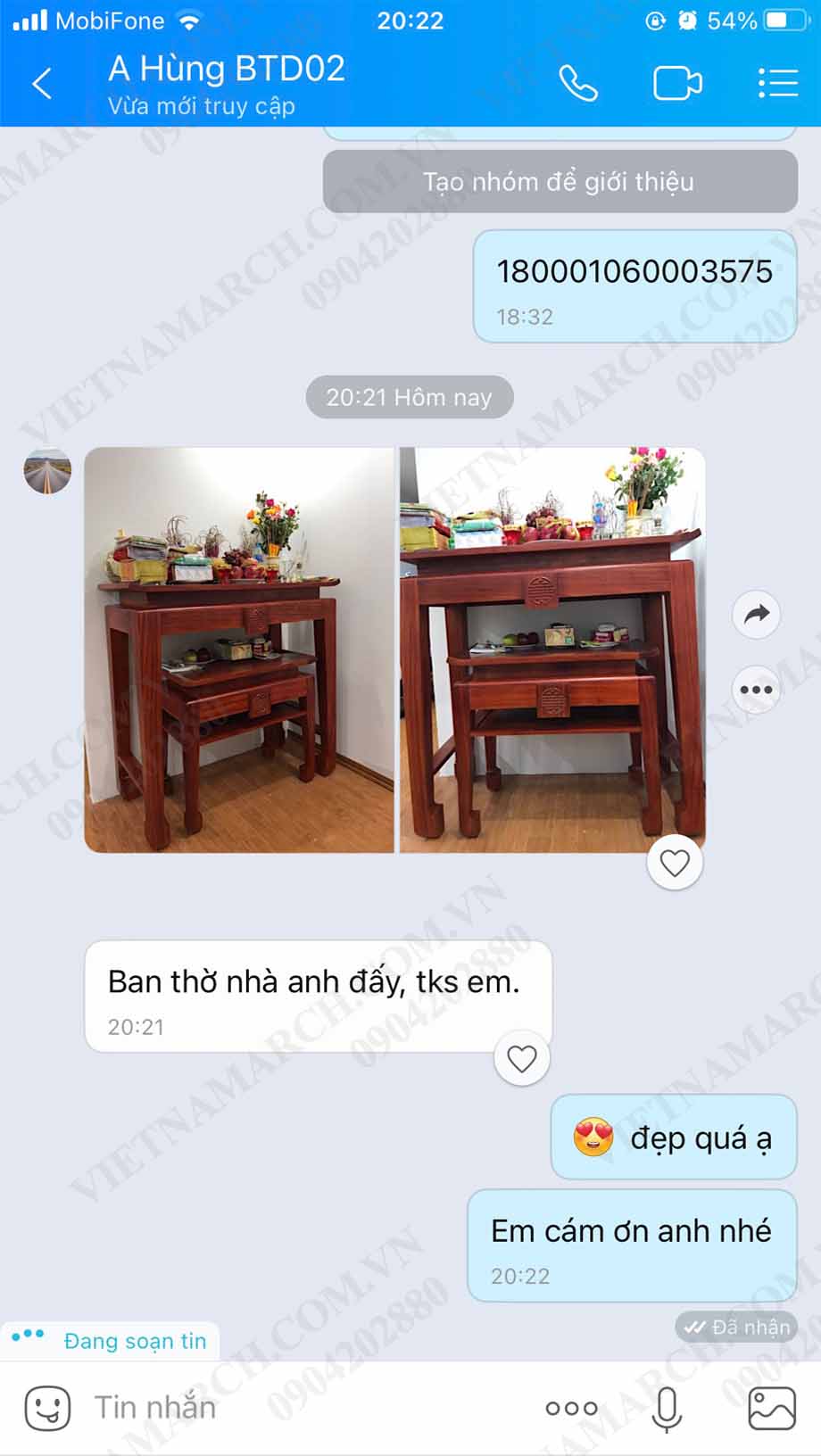 Ghi nhận của anh Hùng tại chung cư Đại Kim Building 163 Trần Hòa đối với mẫu bàn thờ đứng BTD02
