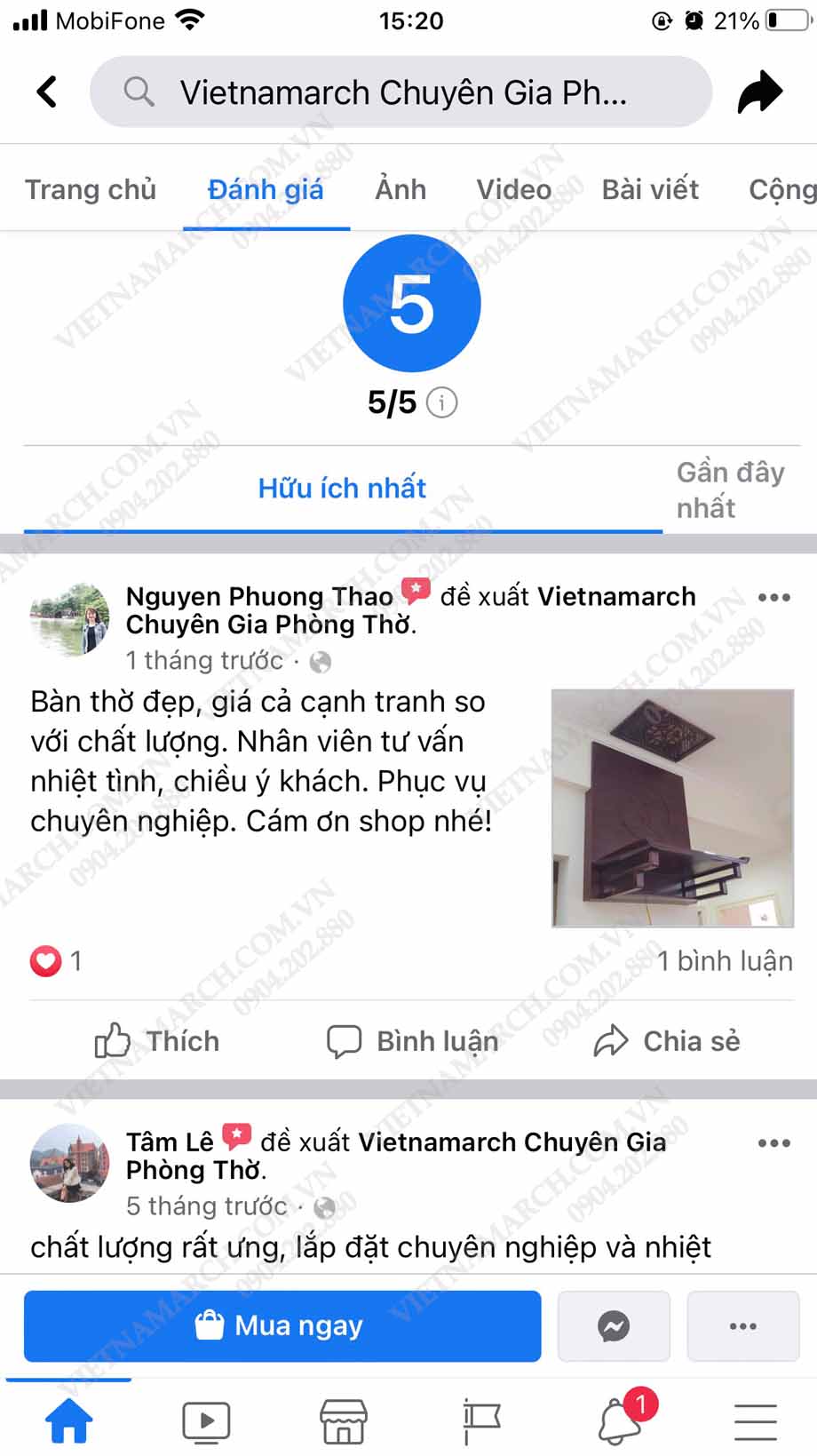 Đánh giá của khách hàng đã mua sản phẩm bàn thờ Vietnamarch 61 Nguyễn Xiển