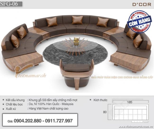 Mẫu sofa gỗ sồi hiện đại thiết kế hình vòng cung ấn tượng – Mã SFG-06