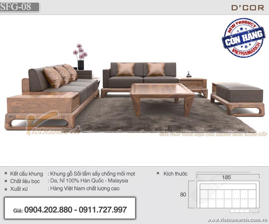 Mẫu sofa gỗ sồi Nga giá rẻ hiện đại - Mã SFG-08