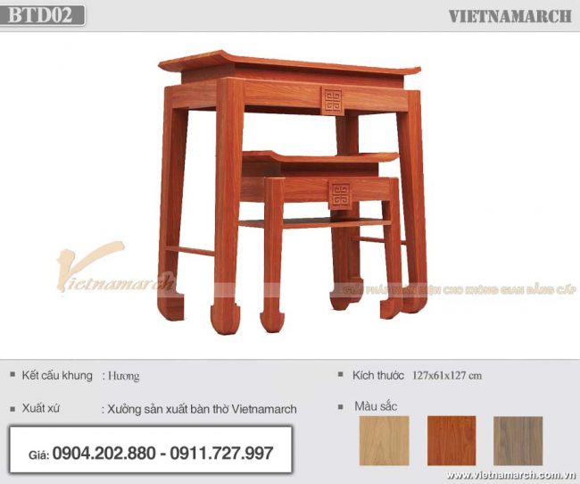 Lắp đặt bàn thờ đứng gỗ hương màu cánh gián 1m27 cho chung cư Đại Kim Building – Hoàng Mai – BTD02