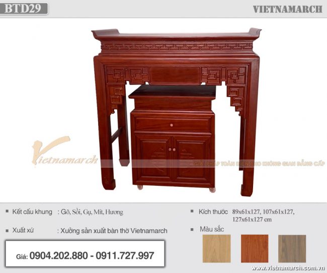 Bàn thờ đứng gỗ mít màu cánh gián hiện đại Vietnamarch – Mẫu BTD29