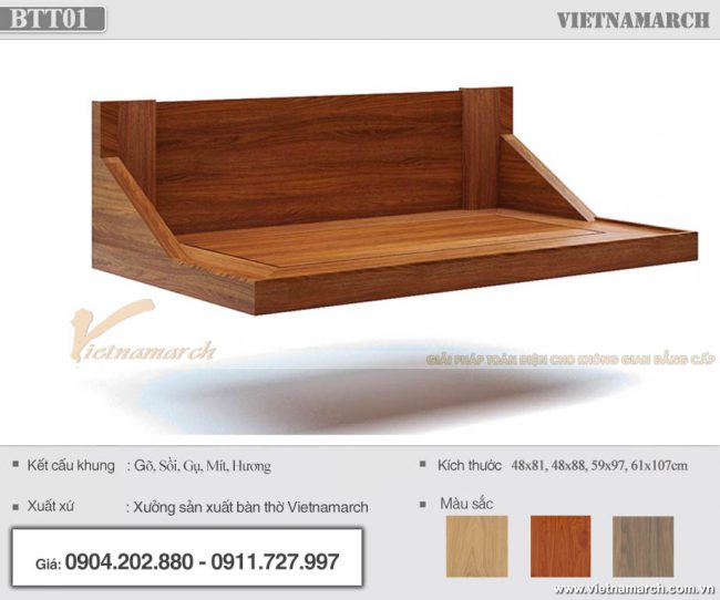 Mẫu bàn thờ treo hiện đại gỗ sồi màu cánh gián kích thước 48×81 cho chung cư tại Thanh Xuân – BTT01