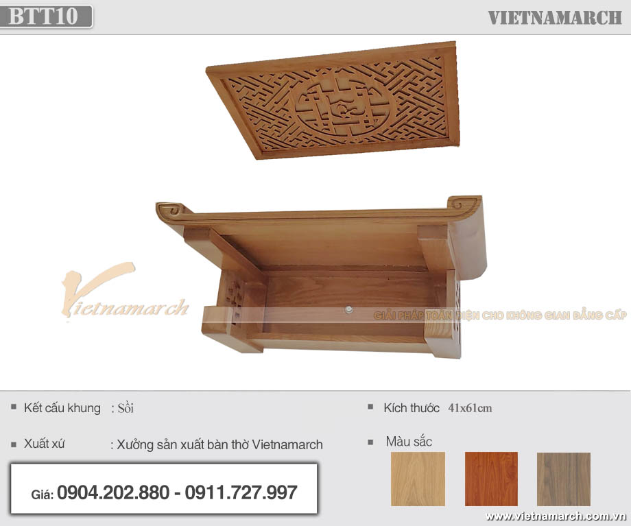 Mẫu bàn thờ treo gỗ sồi 41x61cm kết cấu chân chữ Thọ