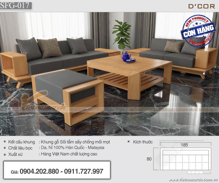 Mẫu sofa gỗ bọc vải nỉ Malaysia chất lượng cao - SFG17