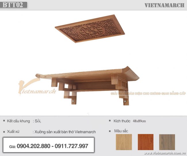 Mẫu bàn thờ treo 48x89cm gỗ sồi hiện đại cho chung cư Mipec Kiến Hưng – Hà Đông – BTT02