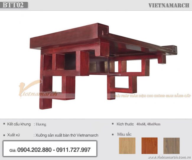 Mẫu bàn thờ treo tường 48×69 cm gỗ hương cho gia chủ tại Nguyễn Văn Cừ – Long Biên – BTT02