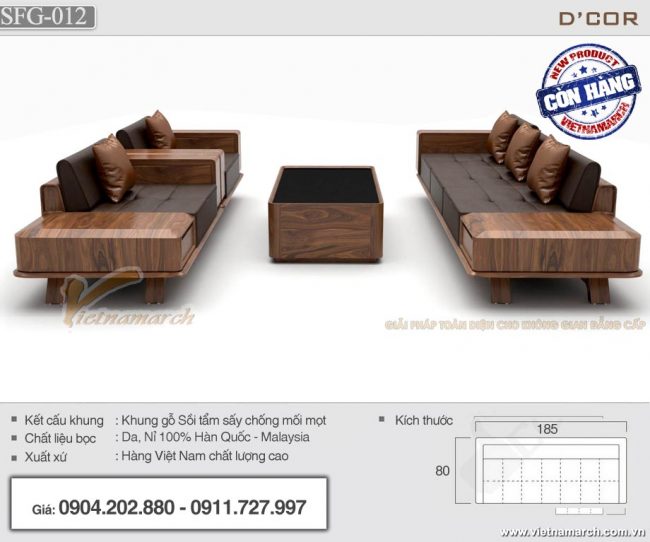 Bộ sofa gỗ sồi 185x80cm xếp đối xứng – SFG12