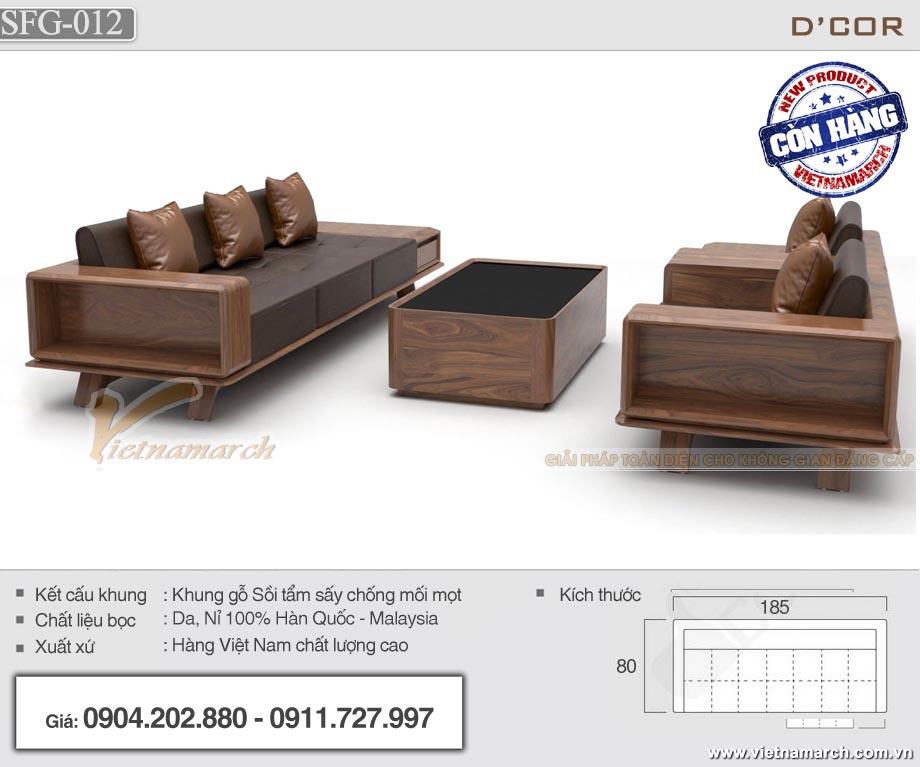 Bộ sofa gỗ sồi 185x80cm xếp đối xứng – SFG12 > Bộ sofa gỗ sồi 185x80cm xếp đối xứng - SFG12