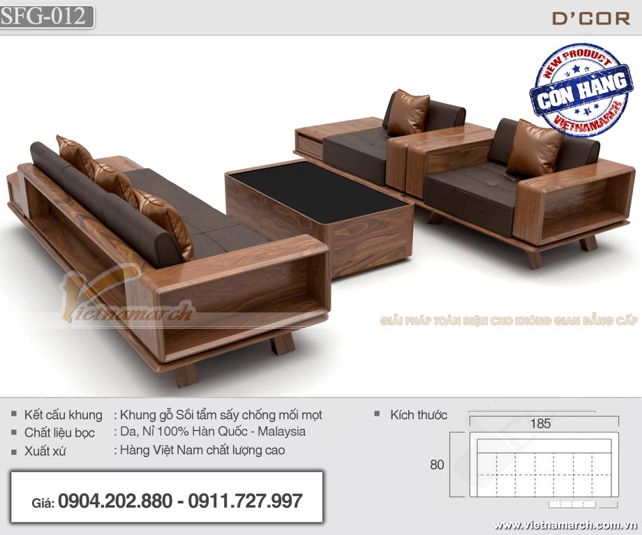 Bộ sofa gỗ sồi 185x80cm xếp đối xứng - SFG12