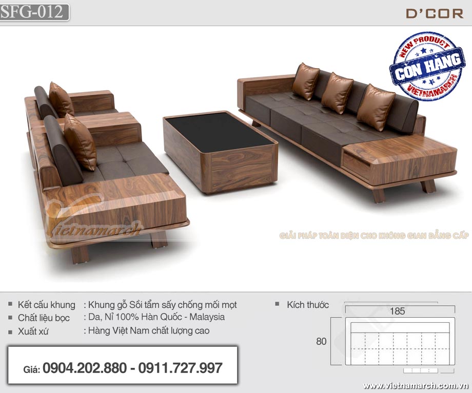 Bộ sofa gỗ sồi 185x80cm xếp đối xứng – SFG12 > Bộ sofa gỗ sồi 185x80cm xếp đối xứng - SFG12