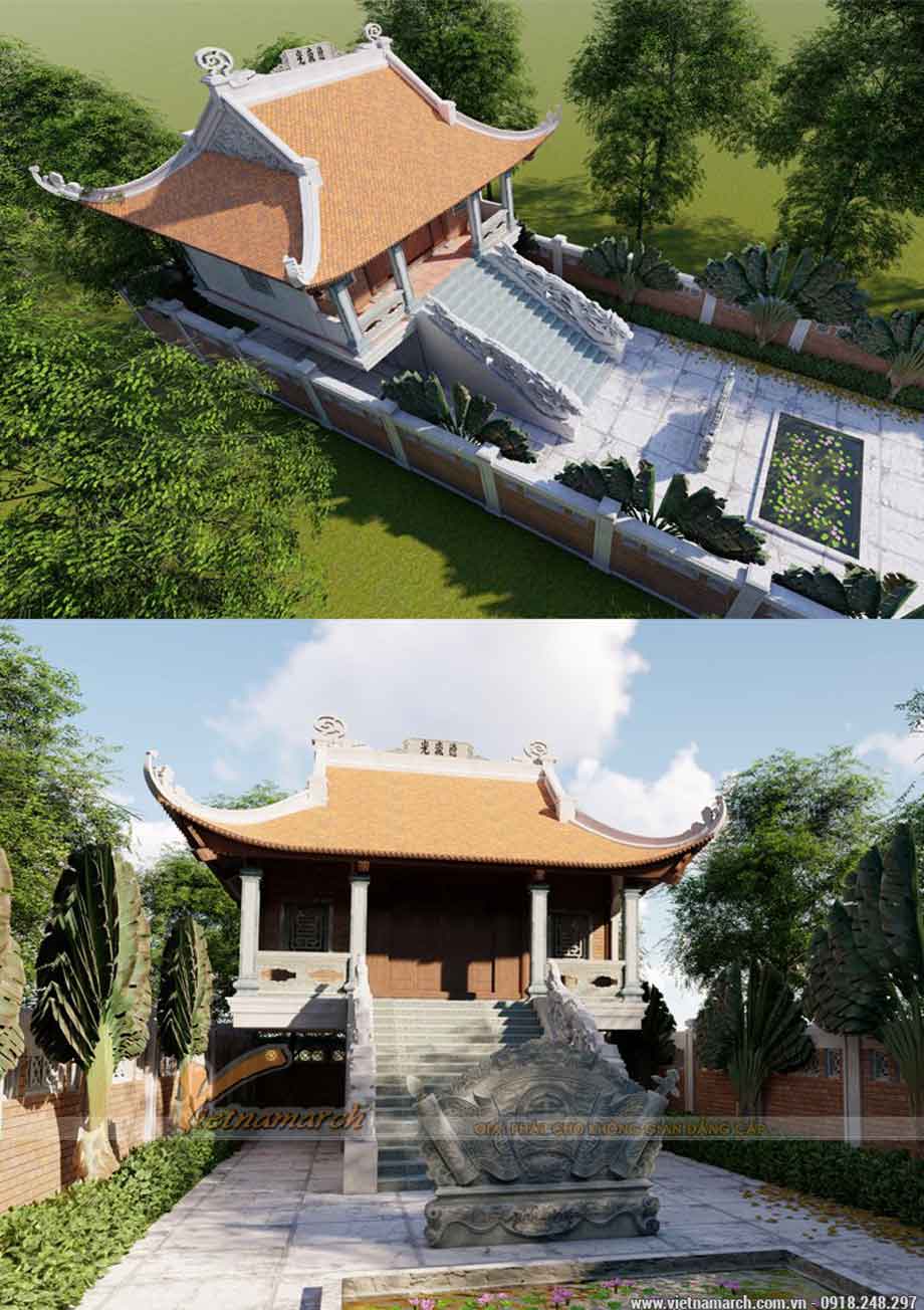 Mẫu thiết kế nhà thờ họ 80m2 4 mái cong truyền thống tại Thanh Hóa