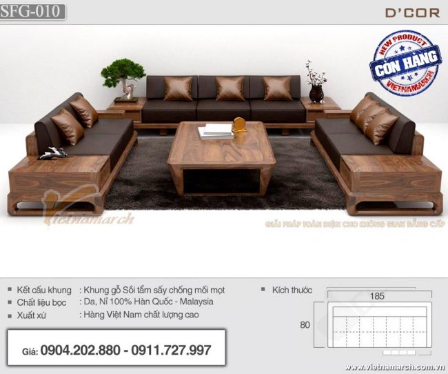 Mẫu sofa gỗ sồi kích thước phủ bì 4mx5m cho phòng khách rộng – SFG10