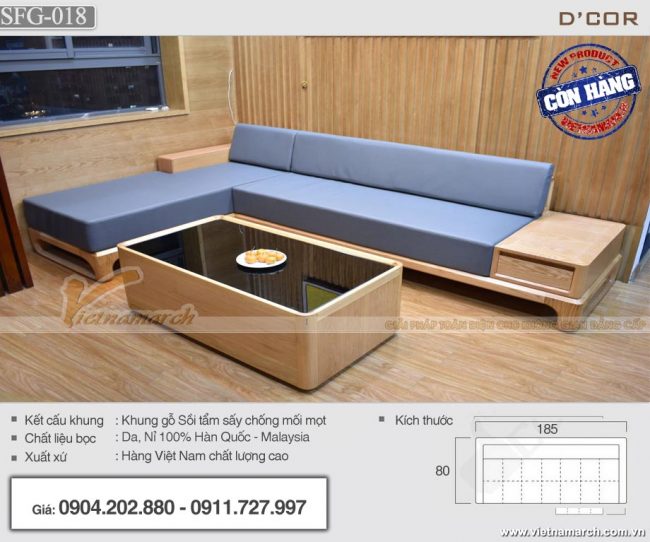 Mẫu sofa góc chữ L 260×200 cm gỗ sồi cho phòng khách nhỏ – SFG18