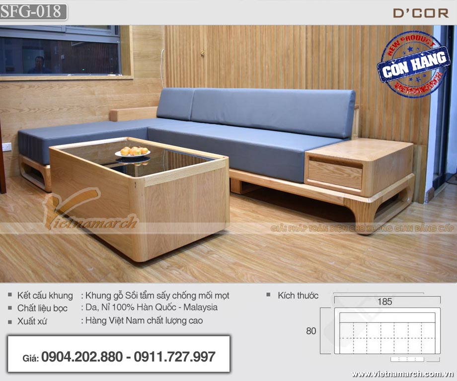 Mẫu sofa góc chữ L 260x200 cm gỗ sồi cho phòng khách nhỏ - SFG18