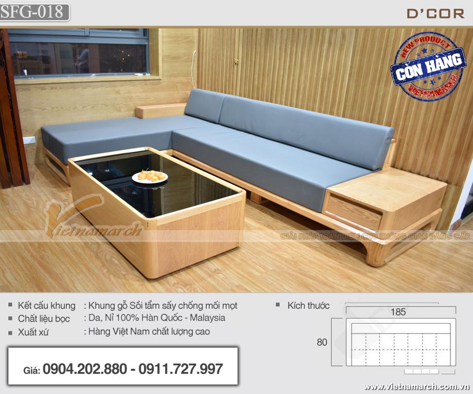 Mẫu sofa góc chữ L 260x200 cm gỗ sồi cho phòng khách nhỏ - SFG18