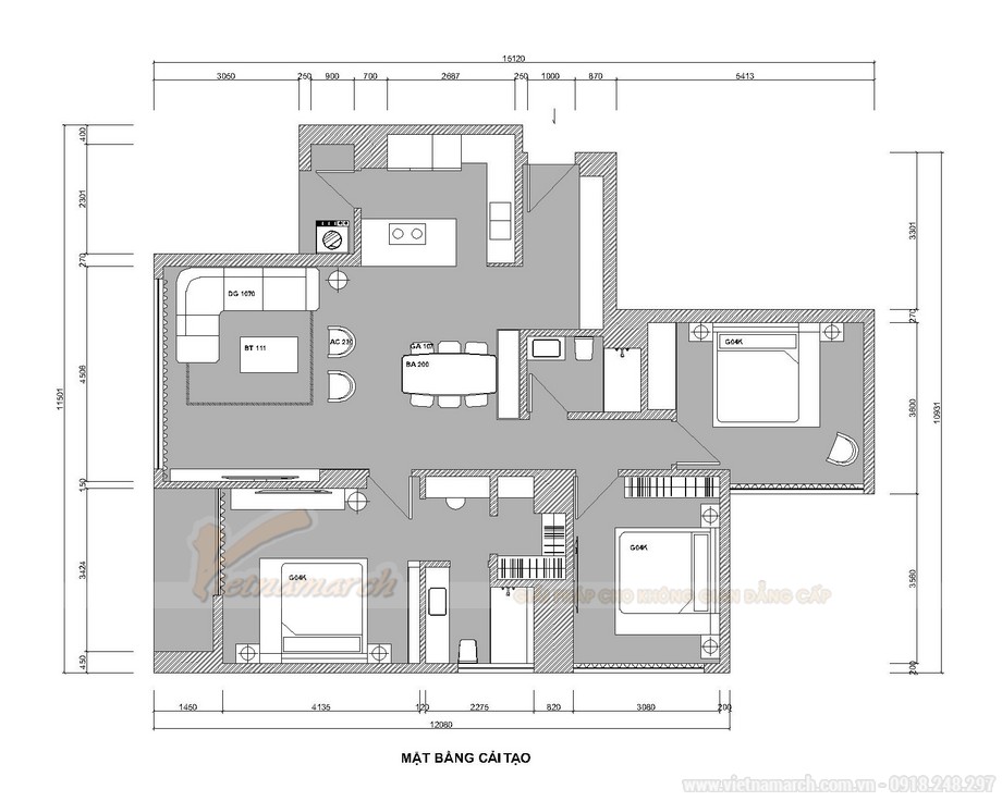 Phương án thiết kế nội thất chung cư 3 ngủ Starlake Tây Hồ – Loại G > Thiết kế nội thất chung cư 3 ngủ Starlake Tây Hồ - Loại G