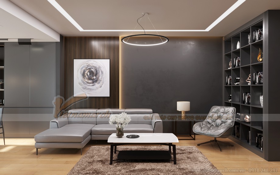 Thiết kế nội thất căn hộ 109m2 – 3PN – Chị Lê > Thiết kế nội thất phòng khách căn hộ The Legacy