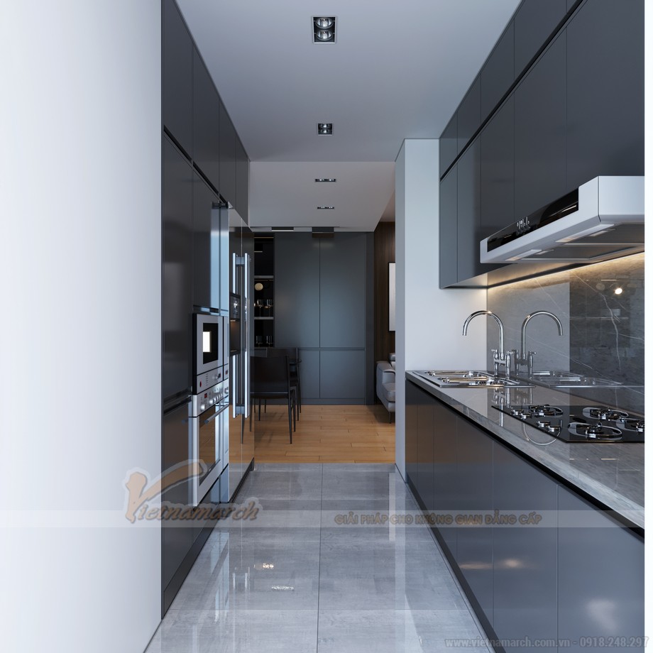 Thiết kế nội thất căn hộ 109m2 – 3PN – Chị Lê > Thiết kế nội thất phòng bếp ăn căn hộ The Legacy