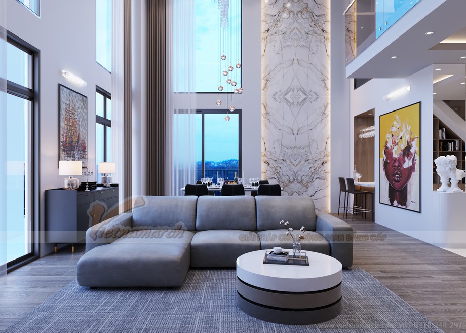 Thiết kế nội thất phòng khách căn hộ Duplex Five Star Hồ Tây