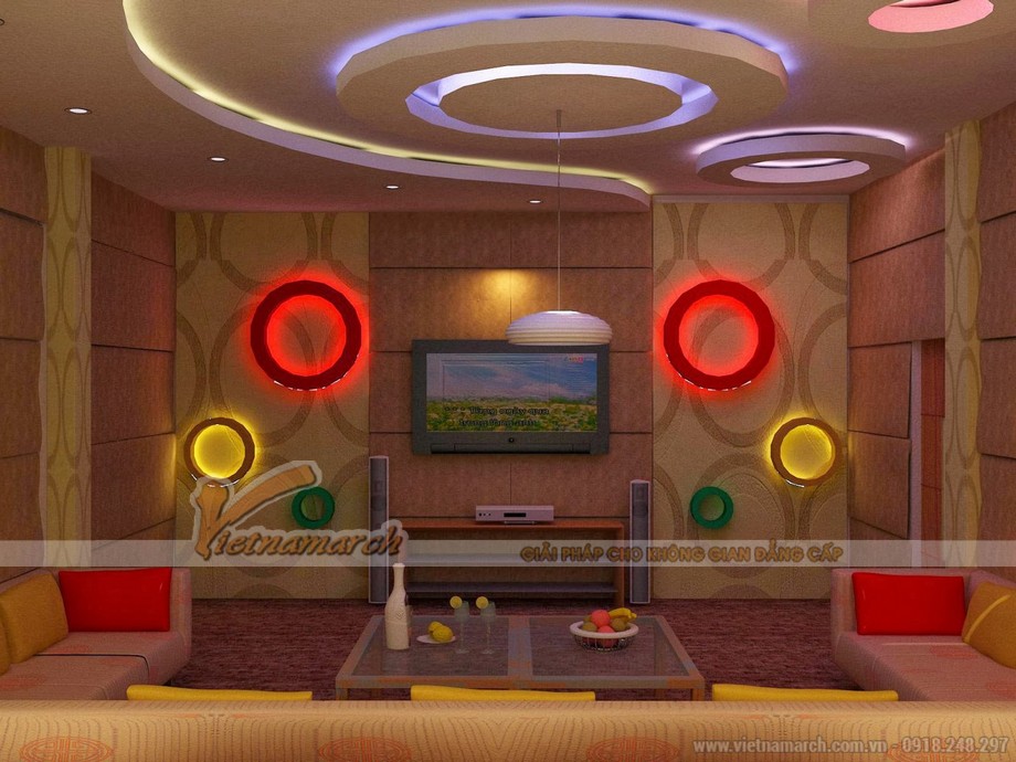Những mẫu trần thạch cao lượn sóng siêu lung linh cho không gian nhà bạn > Trần thạch cao lượn sóng phòng karaoke