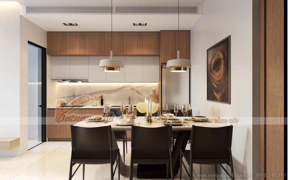 Thiết kế căn hộ 84m2 mang phong cách hiện đại, sang trọng > Thiết kế nội thất phòng bếp ăn