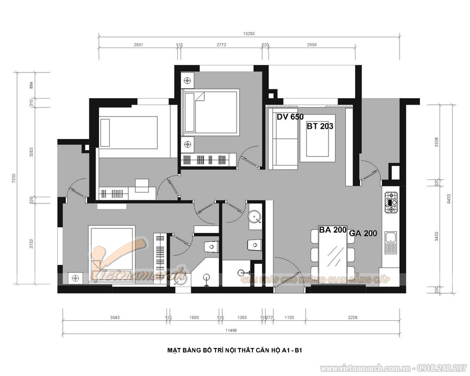 Thiết kế thi công nội thất căn hộ chung cư 3 phòng ngủ Anland Premium 