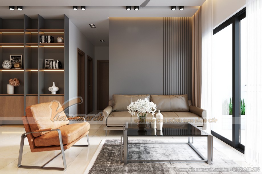 Thiết kế căn hộ 84m2 mang phong cách hiện đại, sang trọng > Thiết kế nội thất phòng khách chung cư Anland Premium