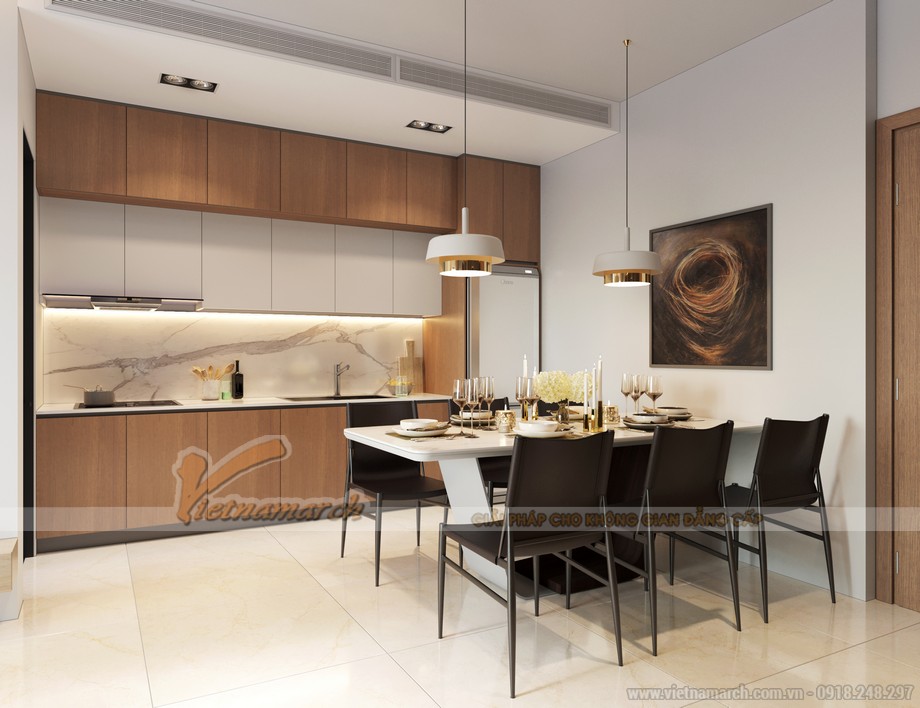Thiết kế căn hộ 84m2 mang phong cách hiện đại, sang trọng > Thiết kế nội thất phòng bếp ăn