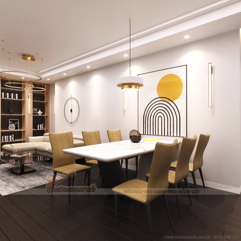 Thiết kế nội thất chung cư King Palace 96m2 – 2 phòng ngủ đẹp hiện đại > Thiết kế nội thất phòng bếp cho căn hộ chung cư theo phong cách hiện đại
