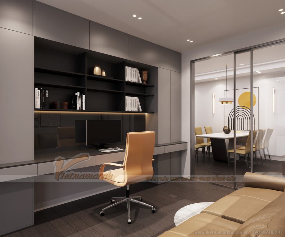 Thiết kế nội thất chung cư 2 phòng ngủ theo phong cách hiện đại > Thiết kế nội thất phòng làm việc cho căn hộ chung cư theo phong cách hiện đại