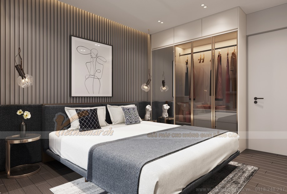 Thiết kế nội thất chung cư 2 phòng ngủ theo phong cách hiện đại > Thiết kế nội thất phòng ngủ căn hộ King Palace Nguyễn Trãi