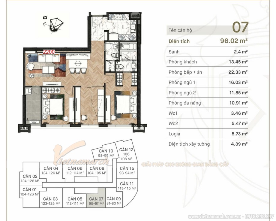 Thiết kế nội thất chung cư 2 phòng ngủ theo phong cách hiện đại > Thiết kế nội thất chung cư King Palace 96m2 - 2 phòng ngủ đẹp hiện đại