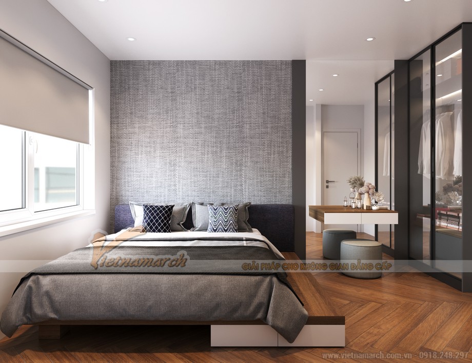 Thiết kế nội thất chung cư Anland Premium 68m2 cho vợ chồng trẻ > Thiết kế nội thất phòng ngủ chính