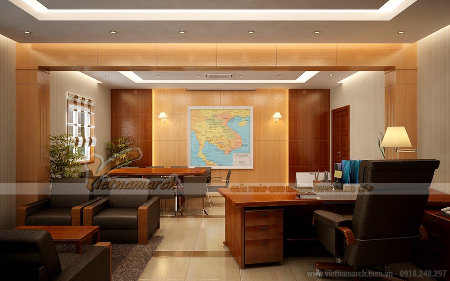 Những mẫu thiết kế nội thất văn phòng ở Nha Trang đầy ấn tượng > Thiết kế nội thất văn phòng ở Nha Trang cho phòng giám đốc có diện tích lớn