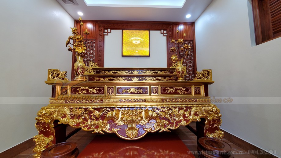 Mẫu bàn thờ sơn son thếp vàng gỗ mít siêu đẹp cho công trình kiến trúc truyền thống