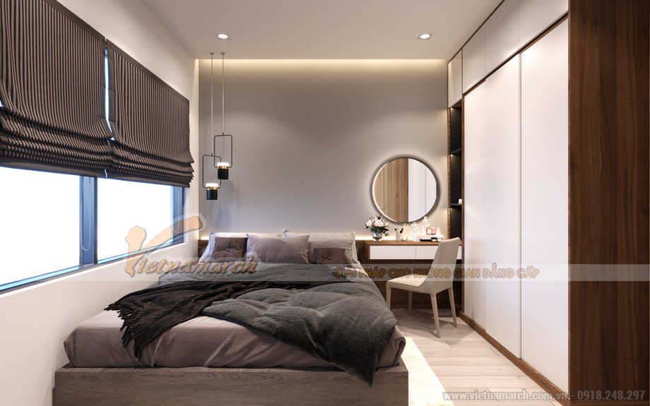 Thiết kế nội thất chung cư 2 pn Vinhomes Ocean Park đẹp ấn tượng từ cái nhìn đầu tiên > Thiết kế nội thất phòng ngủ Master