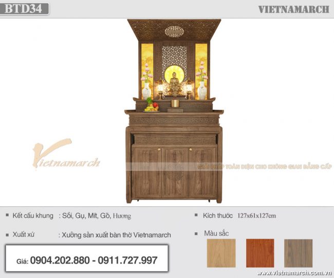 Mẫu bàn thờ Phật chung với gia tiên kết hợp tranh trúc chỉ cho chung cư Vinhomes West Point – BTD34