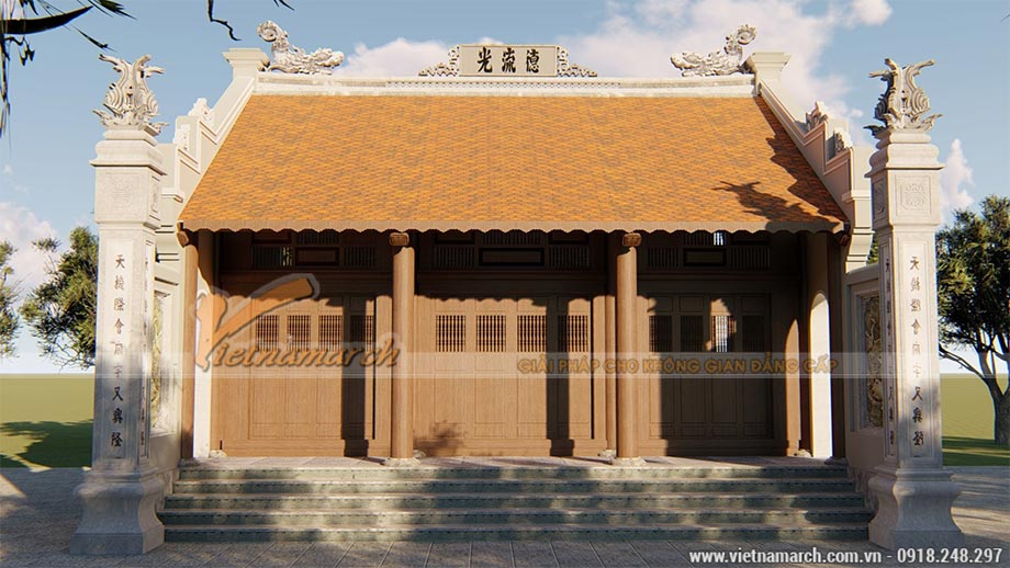 Dự án thiết kế nhà ở kết hợp nhà thờ 3 gian 2 mái truyền thống tại Hưng Yên > Mẫu thiết kế nhà thờ họ 3 gian 2 mái tại Hưng Yên