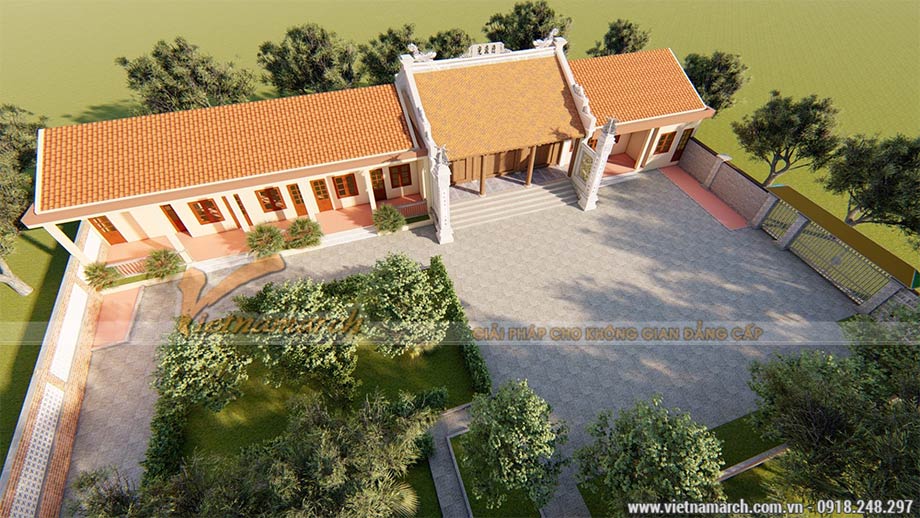 Dự án thiết kế nhà ở kết hợp nhà thờ 3 gian 2 mái truyền thống tại Hưng Yên > Mẫu thiết kế nhà thờ họ 3 gian 2 mái tại Hưng Yên